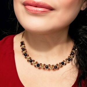 Gilded Earth Garnet In Tourmaline Stones & Spessartine In Handwoven Necklace